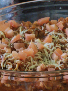 Una foto de "Relleno" de berenjenas con soja texturizada