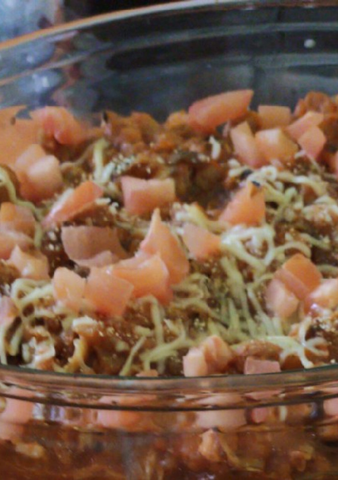Una foto de "Relleno" de berenjenas con soja texturizada