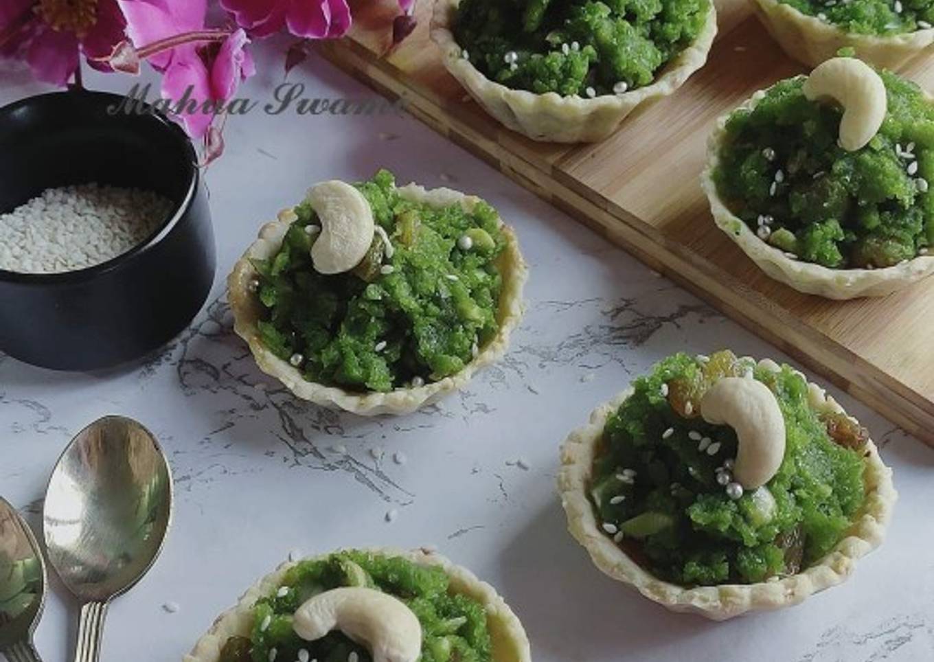 Sesame Crust Tart Filled With Peas Halwa