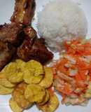 Costilla de cerdo agridulce, arroz blanco, ensalada y plátano
