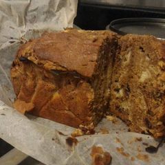 A picture of Marble pound cake with dry fruits.