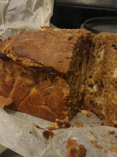 A picture of Marble pound cake with dry fruits.
