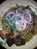 Warm Abacha with fried fish