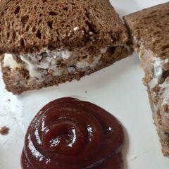 A picture of Leftover Meatloaf and Mashed Potatoes and Gravy Sandwich.