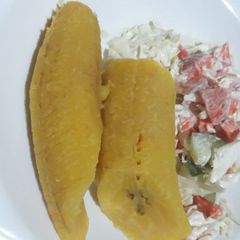 A picture of Boiled plantain and coleslaw.