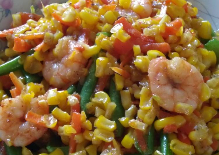 Oseng udang jabuntel (jagung buncis wortel)