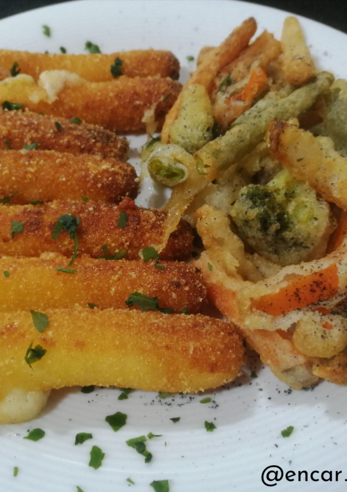 Una foto de Fingers de queso con verduras en tempura congeladas en airfryer