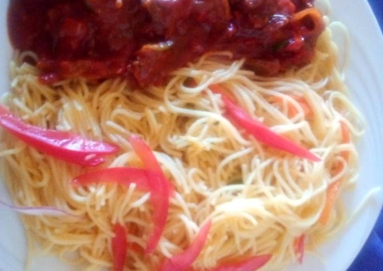 Steps to Prepare Super Quick Homemade Steamed spaghetti with beef