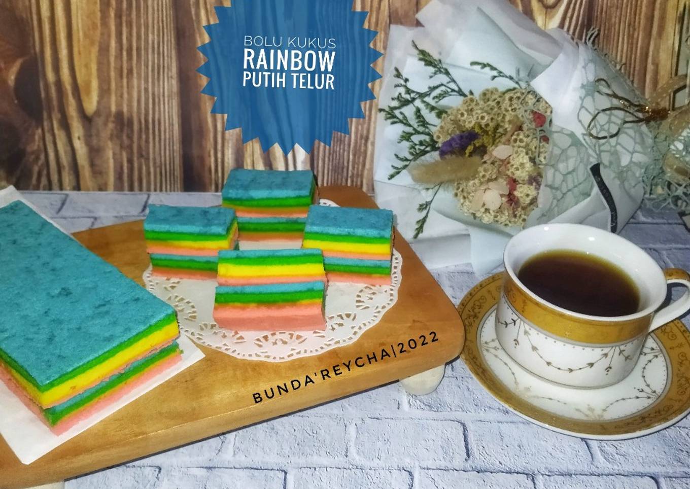 361. 🥧 Bolu kukus Rainbow Putih Telur - resep kuliner nusantara