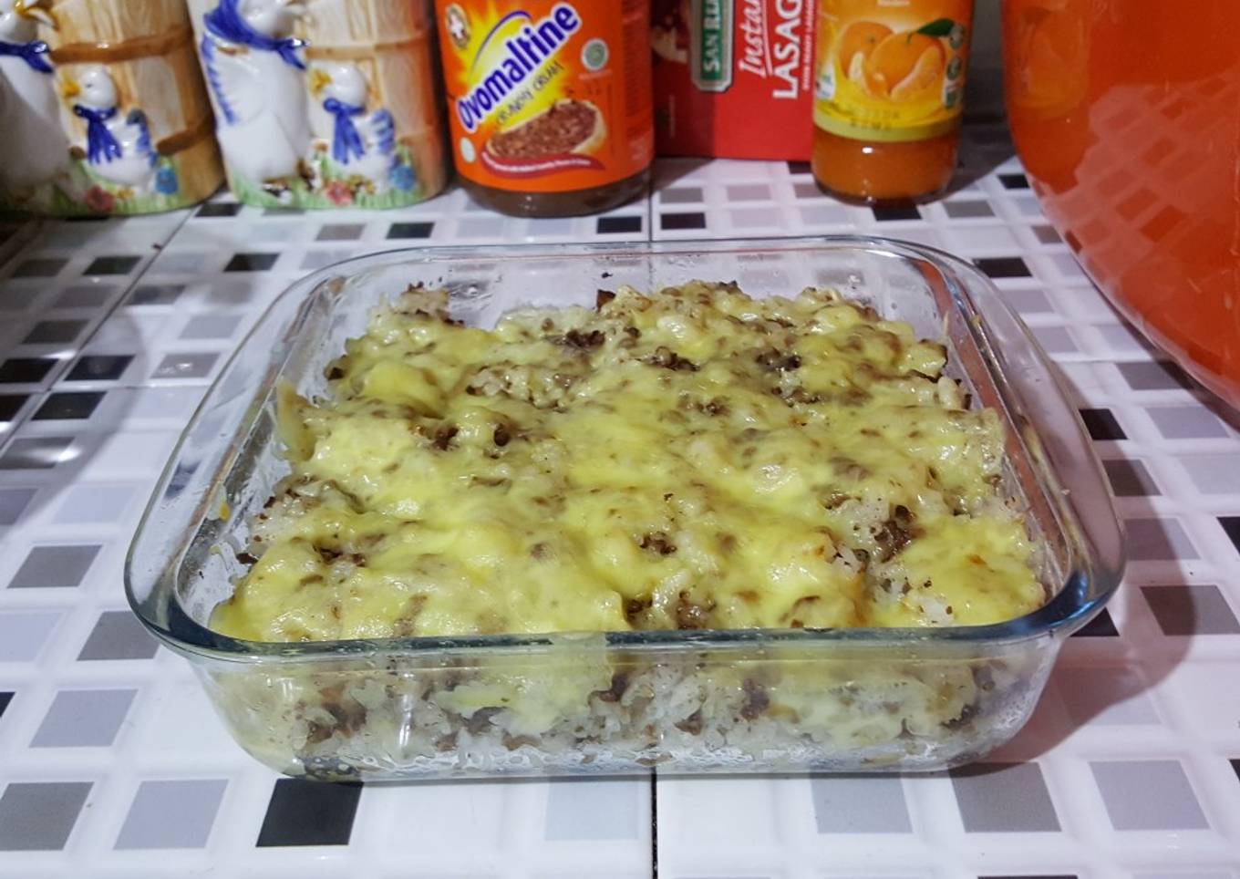 Nasi sapi panggang mozzarella