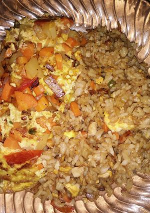 Foto resep Menu sarapan : Nasi oseng telur dan omelete