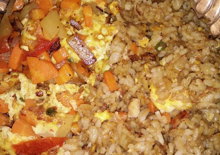 Menu sarapan : Nasi oseng telur dan omelete