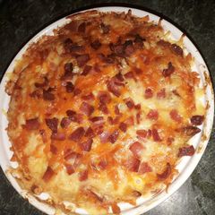 Cheese and bacon pasta bake A picture of Cheese and bacon pasta bake.