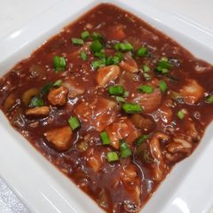 Chicken manchurian with fried rice A picture of Chicken manchurian with fried rice.