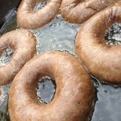 A picture of Fried chocolate Doughnuts.