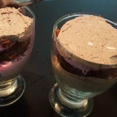 A picture of Chocolate and blueberry mousse cake.