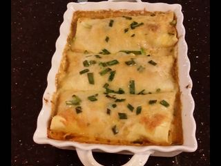 Crab and Shrimp Enchiladas with Hatch Chili Sauce