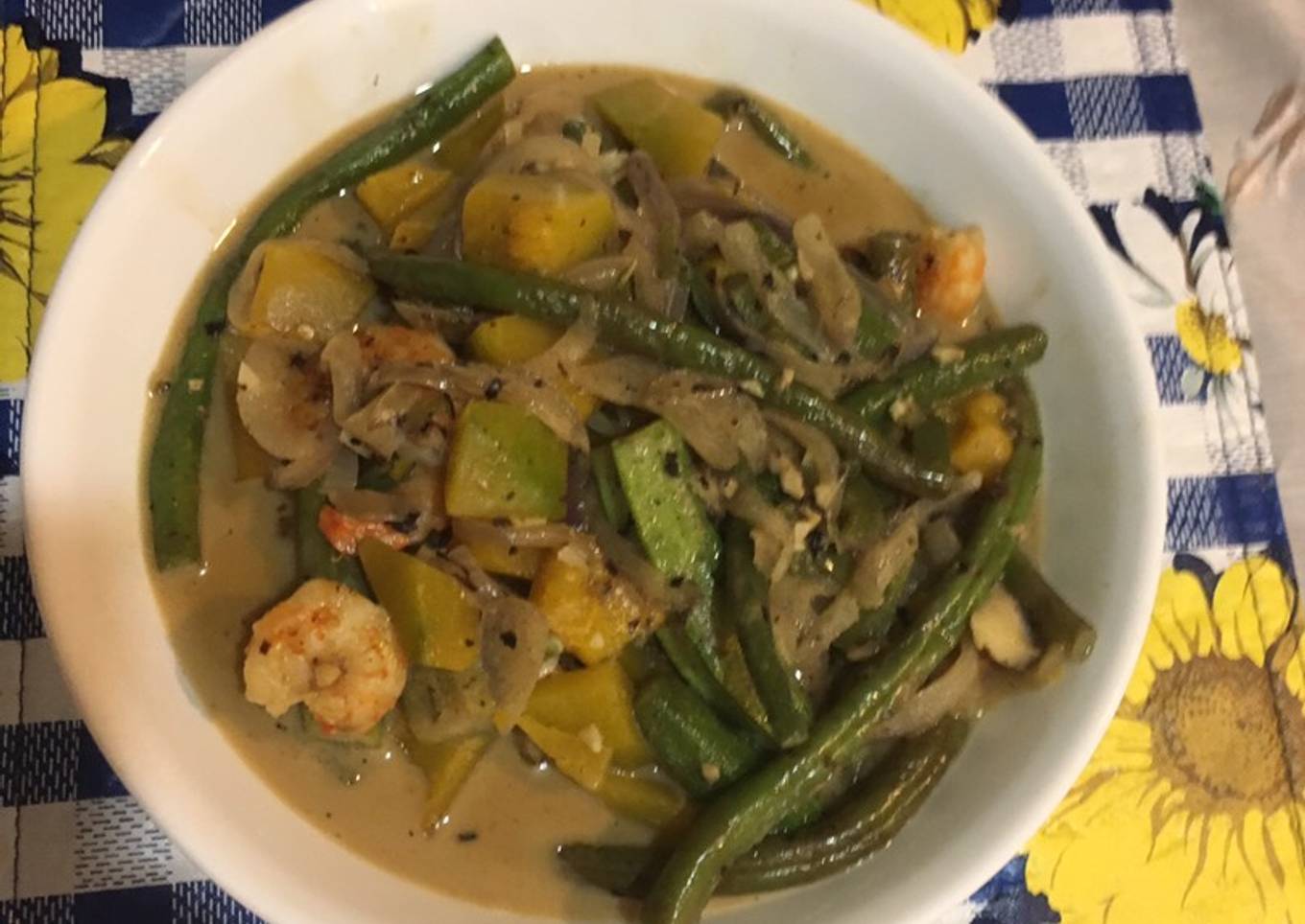 Vegetable coconut milk shrimp or Ginataang Hipon na Gulay