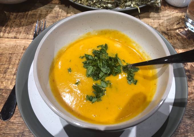 Recipe of Super Quick Homemade Sweet Potato Soup (vegan- and paleo-friendly). #soupcontest