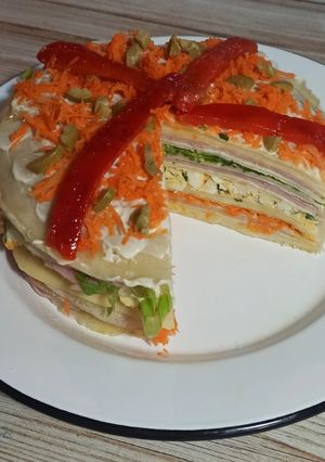 Una foto de Torre de panqueques salada