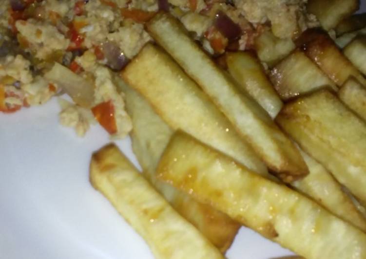 Recipe of Perfect Cinnamon Fried Yam and Scrambled eggs