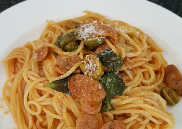 How to Make Spaghetti with chorizo tomato sauce in 12 Minutes for Young Wife