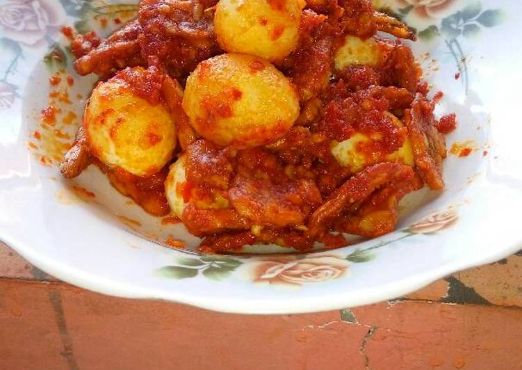 Balado telur puyuh, tempe dan ikan teri