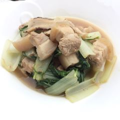 Bak Choy With Pork Belly In Dang Gui Sauces A picture of Bak Choy With Pork Belly In Dang Gui Sauces.