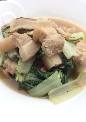 A picture of Bak Choy With Pork Belly In Dang Gui Sauces.
