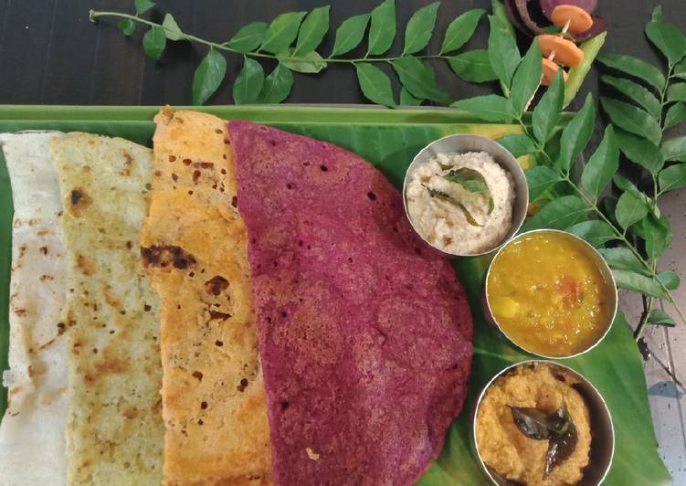 Rainbow peas beetroot carrot and plain of dosa
