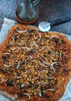 Una foto de Pizza Vegana con Jack Fruit