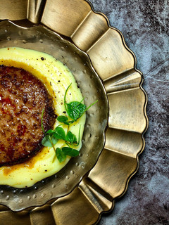 A picture of Pan-Seared Burger Patty & Mashed Potatoes.