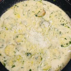 Zucchini in creamy lemon butter sauce A picture of Zucchini in creamy lemon butter sauce.