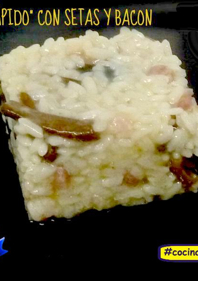 Una foto de Arroz rápido con setas y panceta o bacon