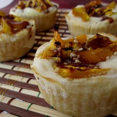 A picture of Roast pumpkin & cheese cups with chocolate-honey topping..