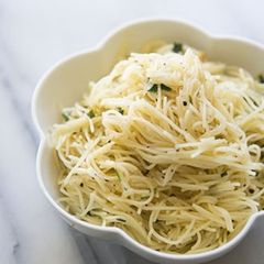 A picture of Angel Hair Pasta with Garlic Herbs and Parmesan.