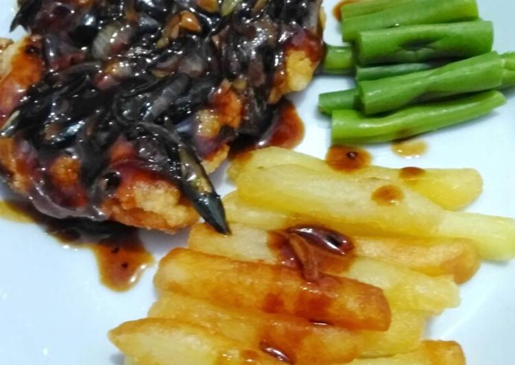 Crispy Chicken Steak with Black Pepper Sauce