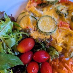 A picture of Crustless roasted vegetable quiche.