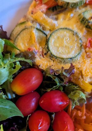 A picture of Crustless roasted vegetable quiche.