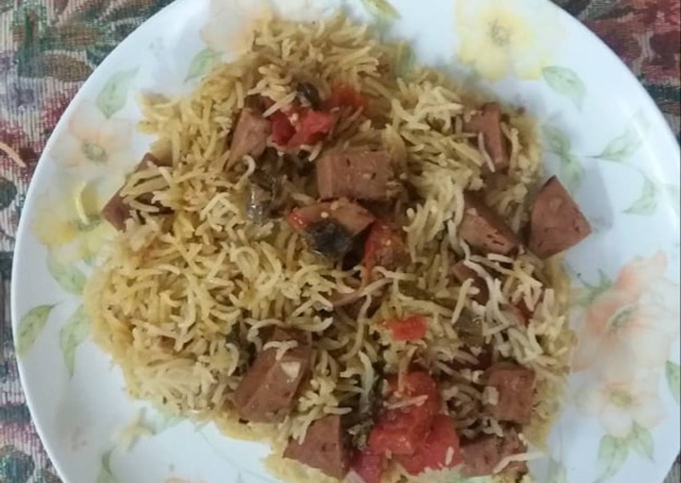 Chicken salami chunks biryani