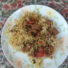 Chicken salami chunks biryani A picture of Chicken salami chunks biryani.