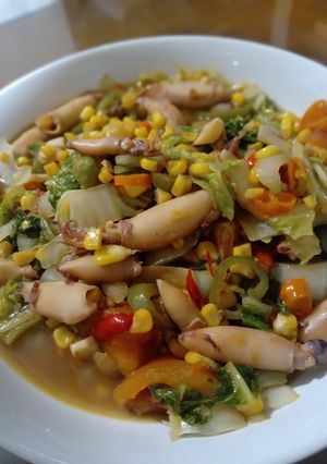 Foto resep Cumi Asin dengan Sawi & Jagung Manis
