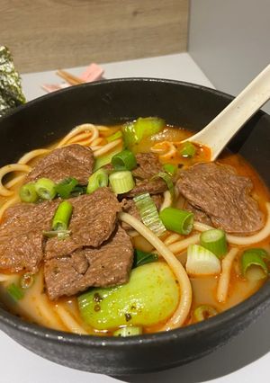 A picture of Vegan beef noodle soup.