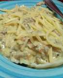 Camarones al ajillo con carne molida
