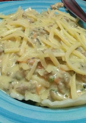 Una foto de Camarones al ajillo con carne molida