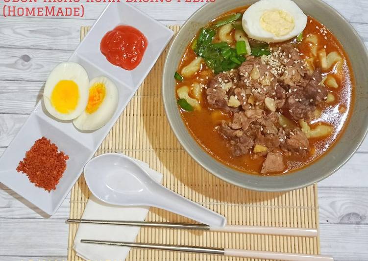 Udon Hijau Kuah Daging Pedas (Homemade)
