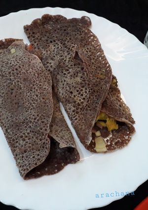 A picture of Ragi masala dosa👉 healthy version of dosa.