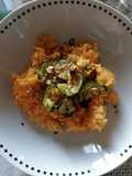 #498 Riso con crema di zucca e peperoni e chips di zucchine e mandorle🍚🎃🥒