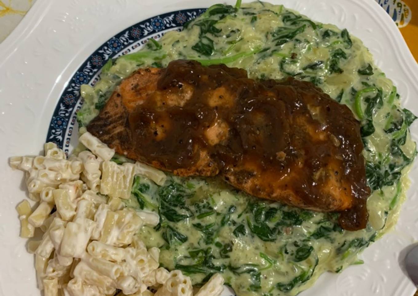 Salmon Steak with Creamy Spinach