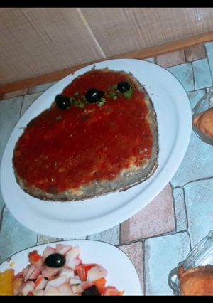 صورة لوصفة كيكة باذنجان بصلصة طماطم